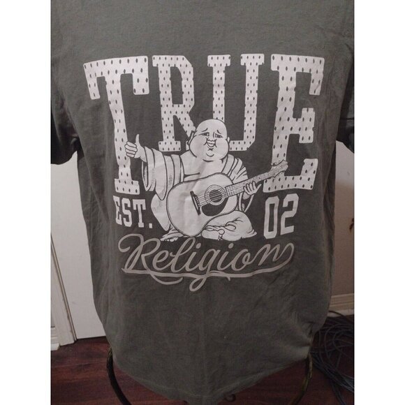Vintage Retro True Religion Graphic T-Shirt Mens Large L Green Lightweight - Picture 2 of 9